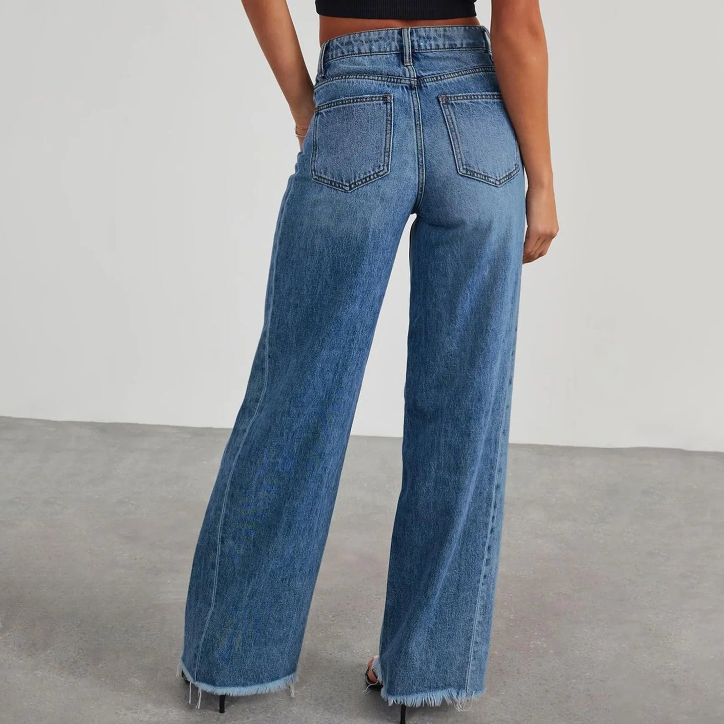 Jeans Mujer Cintura Alta Pierna Ancha - Pantalón Denim Elegante