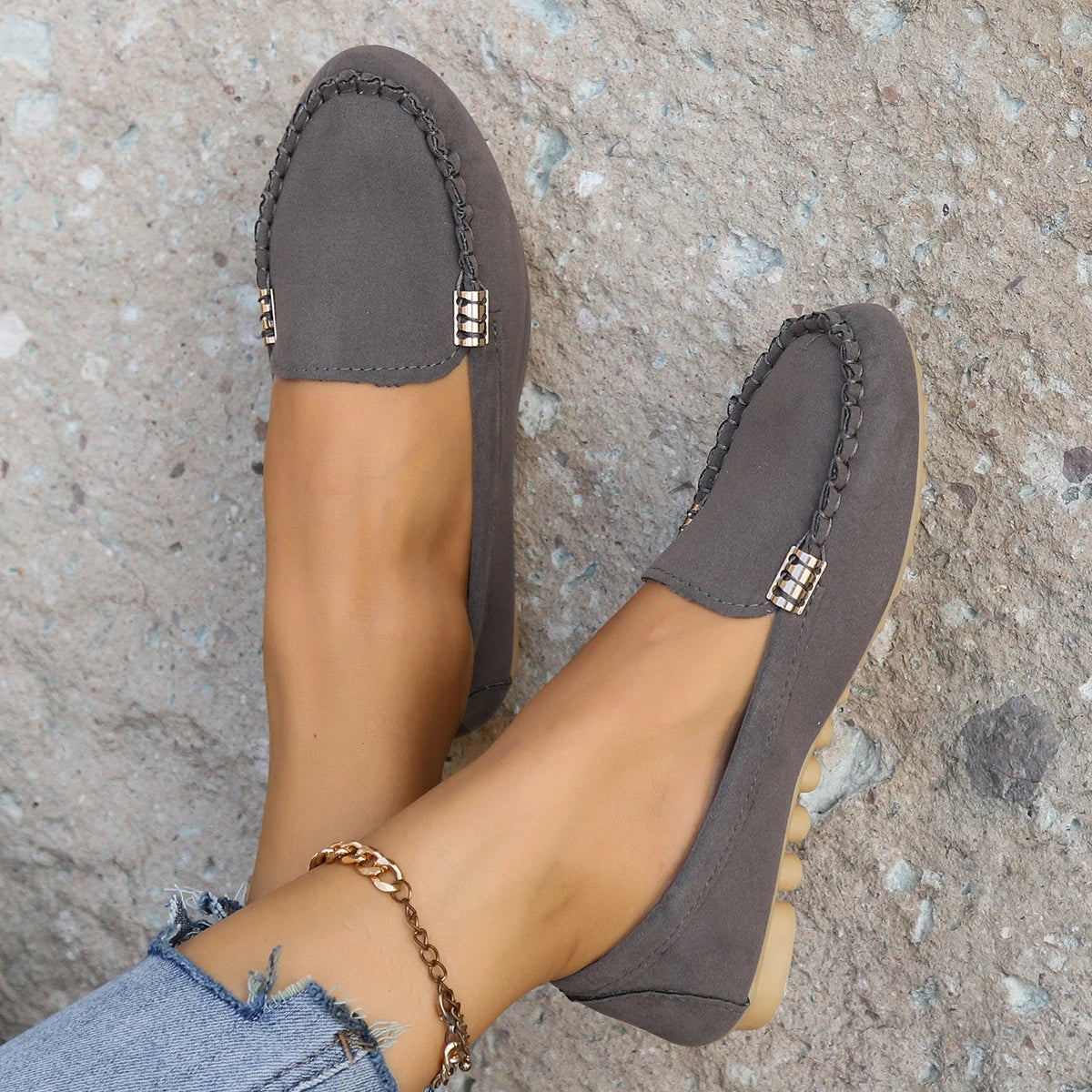 Zapatos Slip-On Mujer Ballet Flats Azul - Moccasins Casual Planos