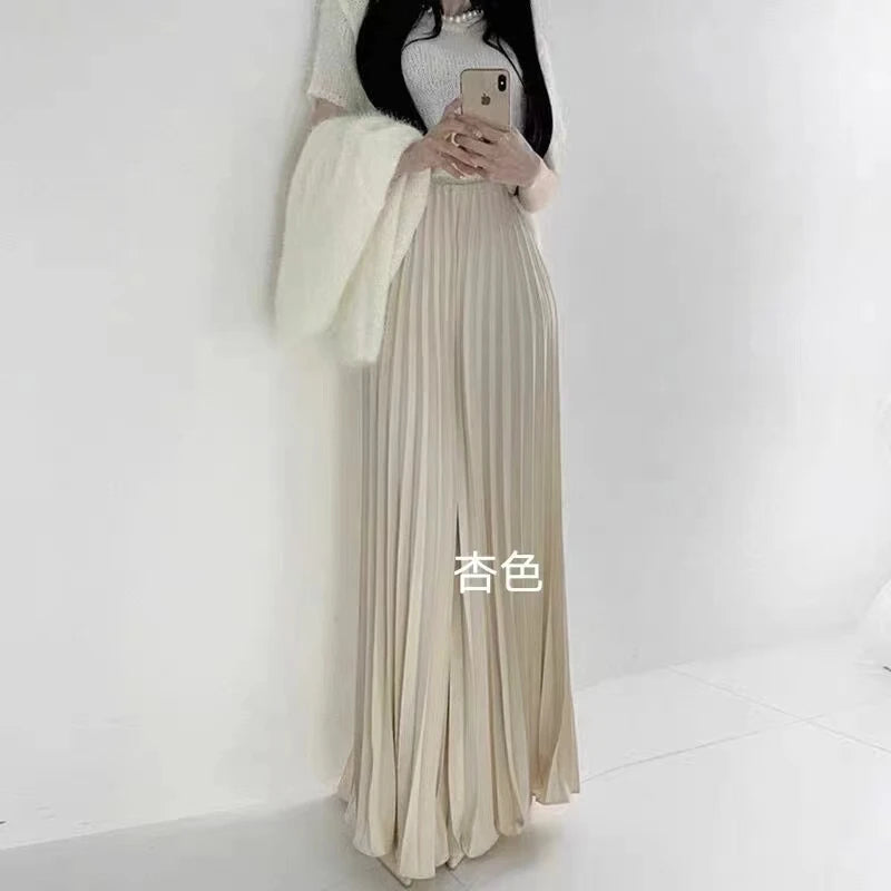 Falda Plisada Mujer Elegante 2024 - Falda Midi Cintura Alta Negra