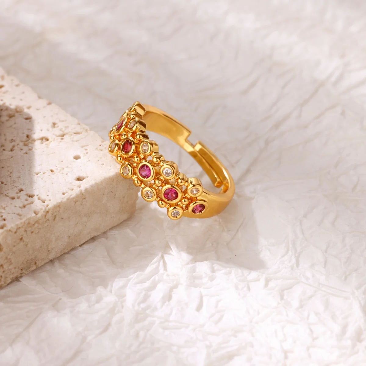 Anillo Circonita Arcoíris Mujer - Acero Inoxidable Dorado Boda 2025