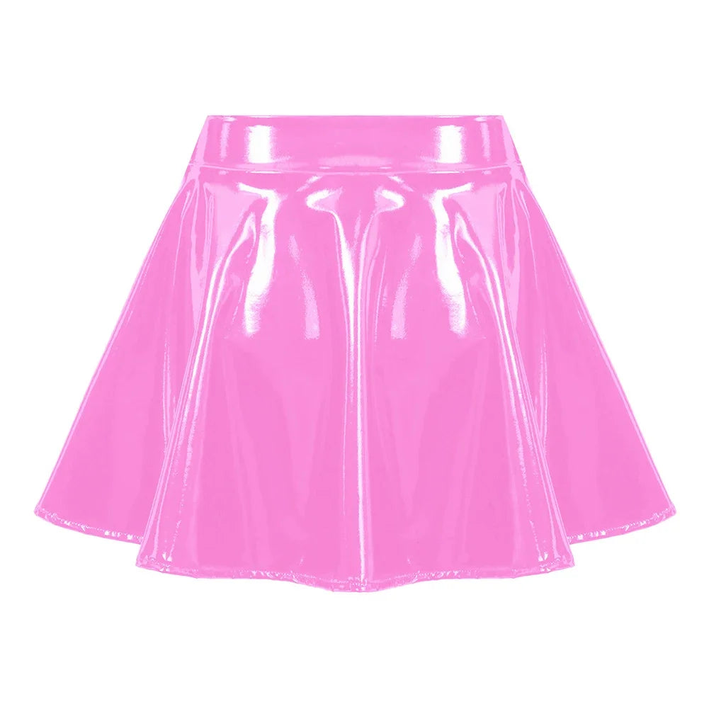Falda Línea A Mujer Cuero Charol - Falda Mini Acampanada Clubwear Retro