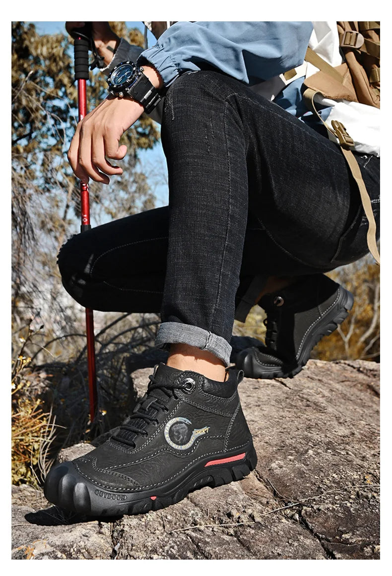 Botas Outdoor Hombre Cuero Genuino - Hiking Climbing Cálidas Invierno Nieve Plataforma