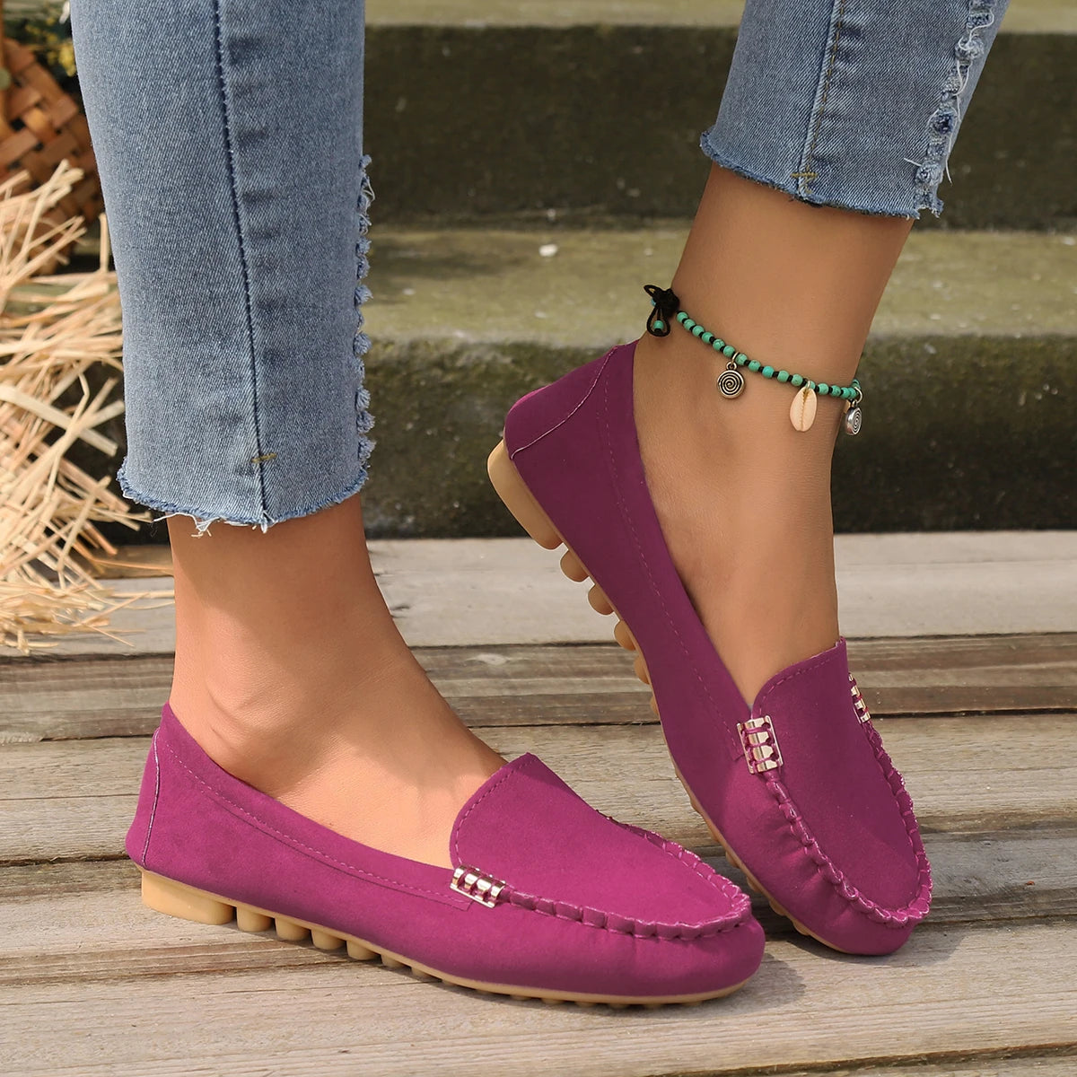 Zapatos Slip-On Mujer Ballet Flats Azul - Moccasins Casual Planos