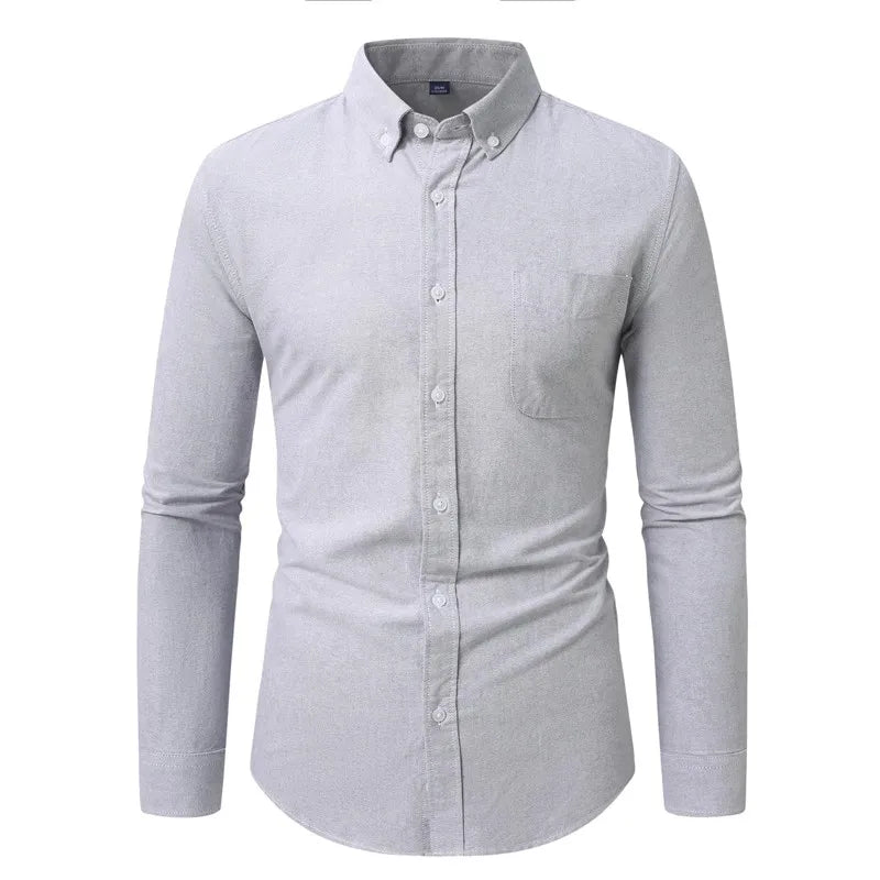 Camisa Hombre Algodón Resistente - Alta Calidad Manga Larga Color Sólido Rayas