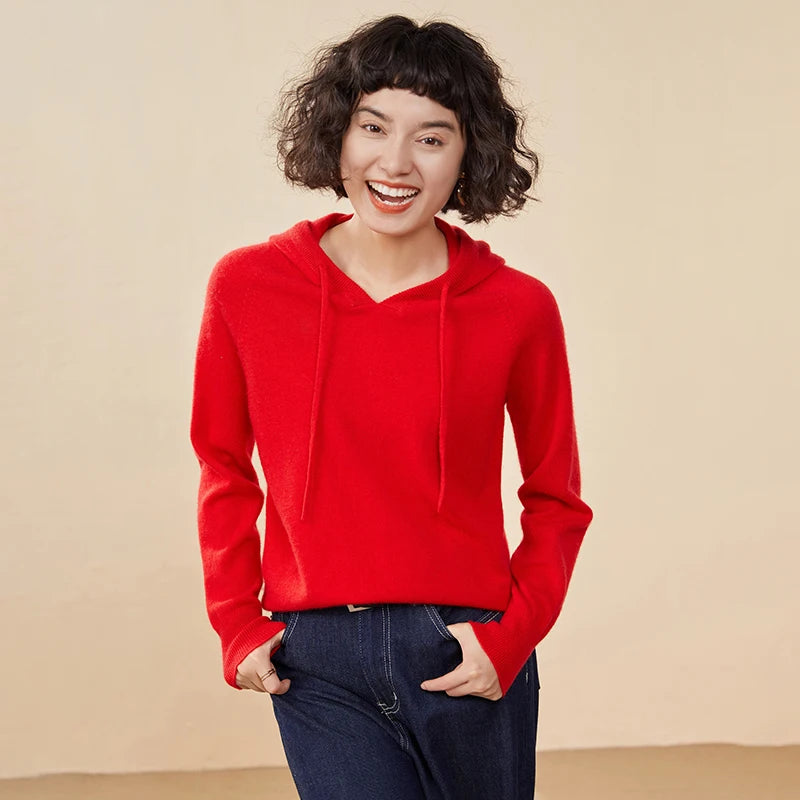 Sudadera Mujer Cashmere Capucha 100% - Pullover Punto Otoño Invierno Lujo
