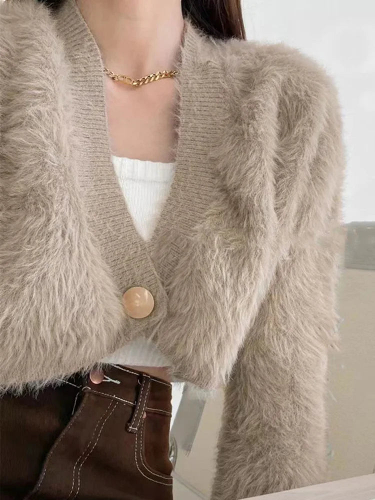 Cárdigan Mujer Corto Cuello V Punto - Sexy Crop Manga Larga Otoño Invierno