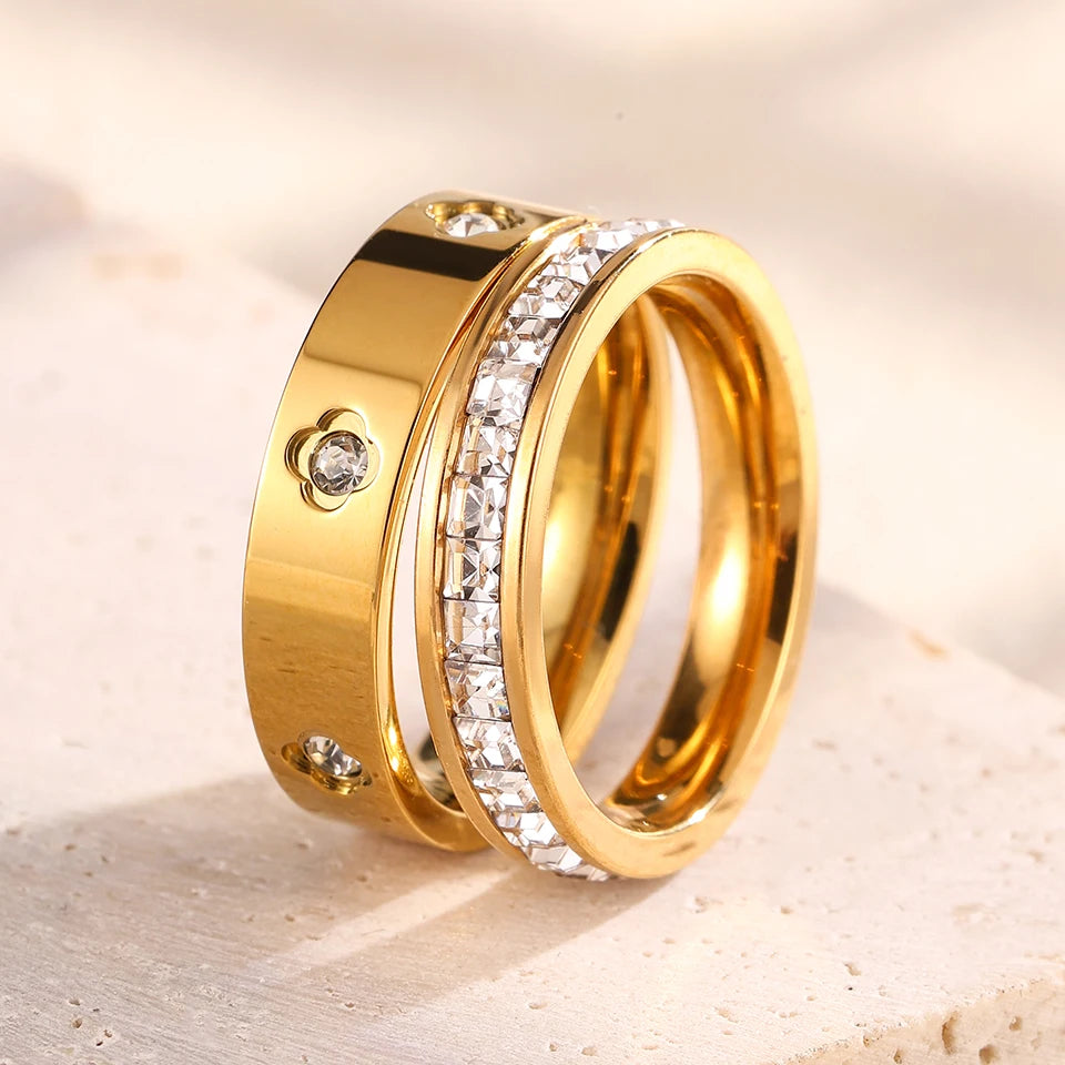 Set Anillos Multicapa Acero Inoxidable - Circonita Apilables Mujer