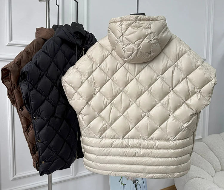 Chaleco Mujer Plumas Pato Capucha 2025 - Chaqueta Sin Mangas Irregular