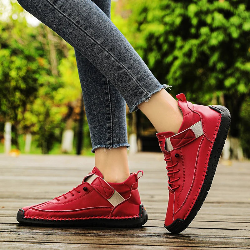 Sneakers Piel Mujer Artesanales - Zapatillas Mid-Top Slip-On Loafers Casual