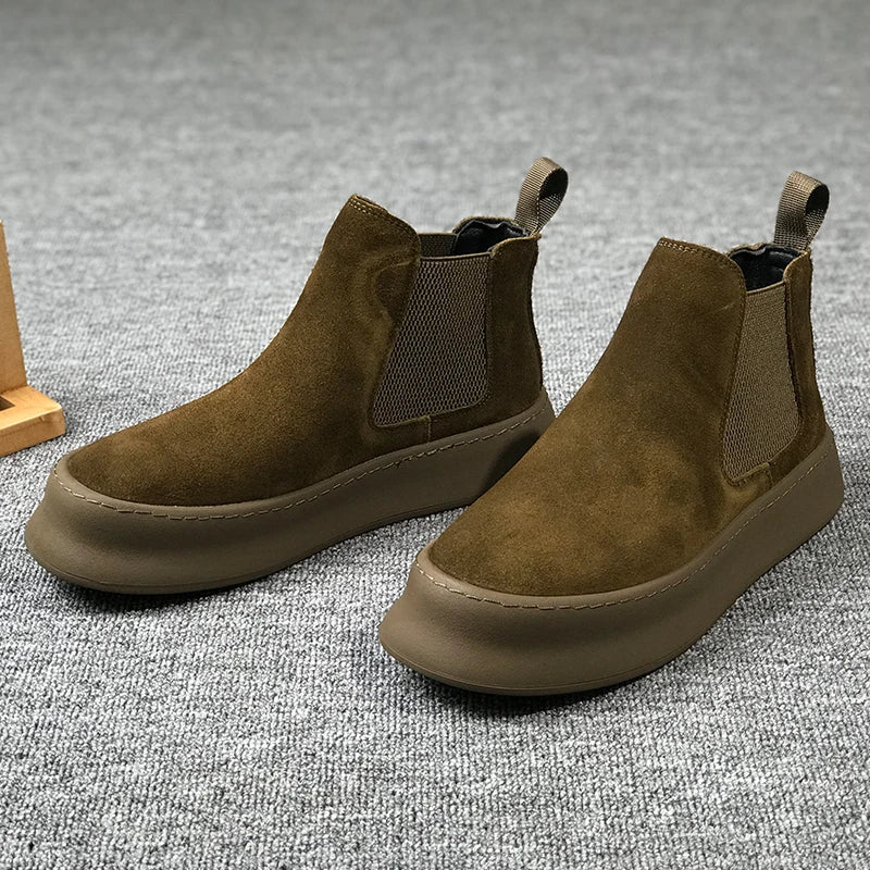 Botines Hombre Ante Suela Gruesa - Retro Otoño Invierno Cómodos Fashion Aumentan Altura Casual Jóvenes