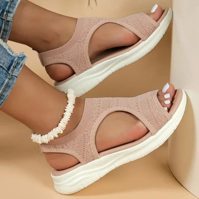 Sandalias Cuña Mujer Casual - Zapatos Tejidos Punta Abierta Planas Outdoor Talla Grande