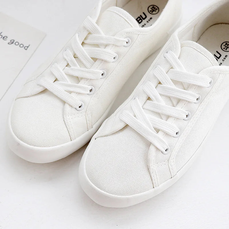 Zapatos Canvas Low Top Mujer Blancos - Zapatillas Transpirables Estudiantes Pareja