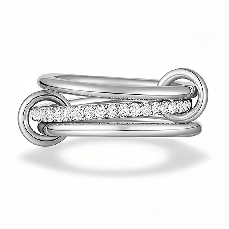 Set Anillos Doble Color Tres Aros - Acero Inoxidable Circonita Apilables