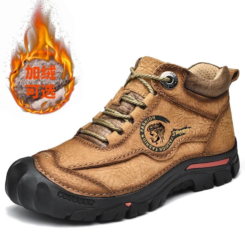 Botas Outdoor Hombre Cuero Genuino - Hiking Climbing Cálidas Invierno Nieve Plataforma