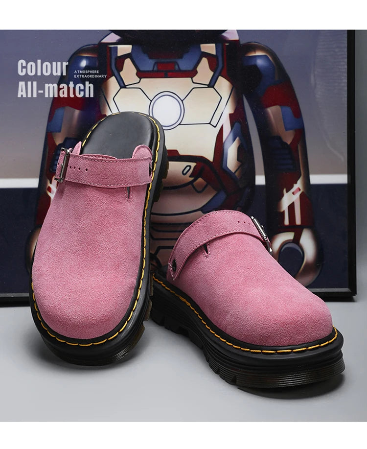 Zuecos Hombre Cuero Verano Moda - Sandalias Casual Playa Antideslizantes