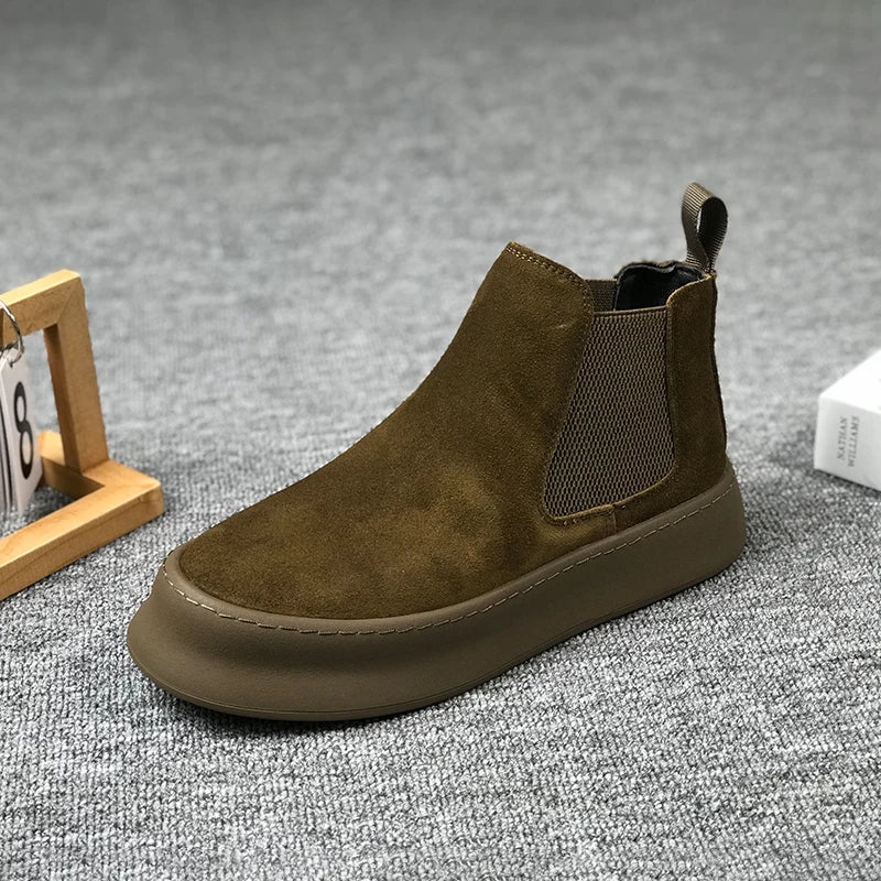 Botines Hombre Ante Suela Gruesa - Retro Otoño Invierno Cómodos Fashion Aumentan Altura Casual Jóvenes