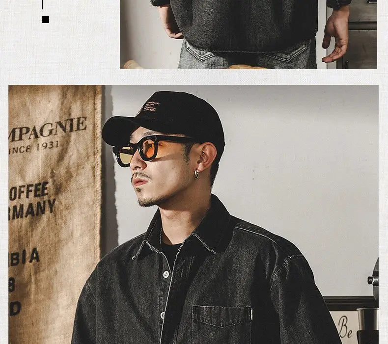 Camisa Denim Hombre Retro Trabajo - Casual Chaqueta Primavera Otoño Azul Manga Larga