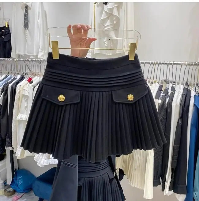 Falda Plisada Mujer Lana - Falda Mini Cintura Alta Otoño Elegante