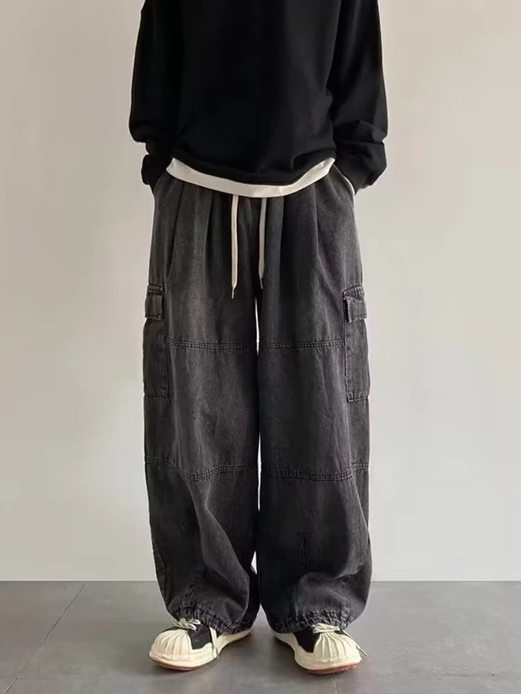 Vaqueros Cargo Y2K Baggy para Hombre - Jeans Pierna Ancha Ajustables Hippie Streetwear