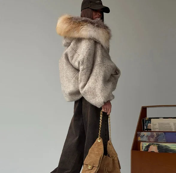 Chaqueta Mujer Cuello Piel Artificial - Chaqueta Vintage Oversize 2025