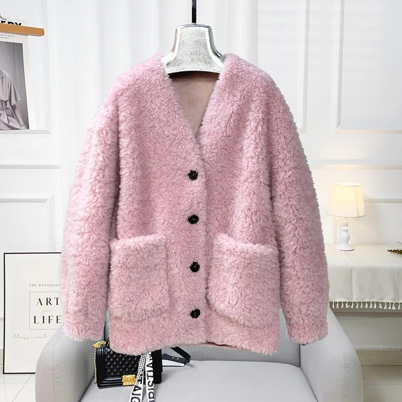 Chaqueta Lana Mujer Natural - Chaqueta Cordero Cuello V Media Largo 2025