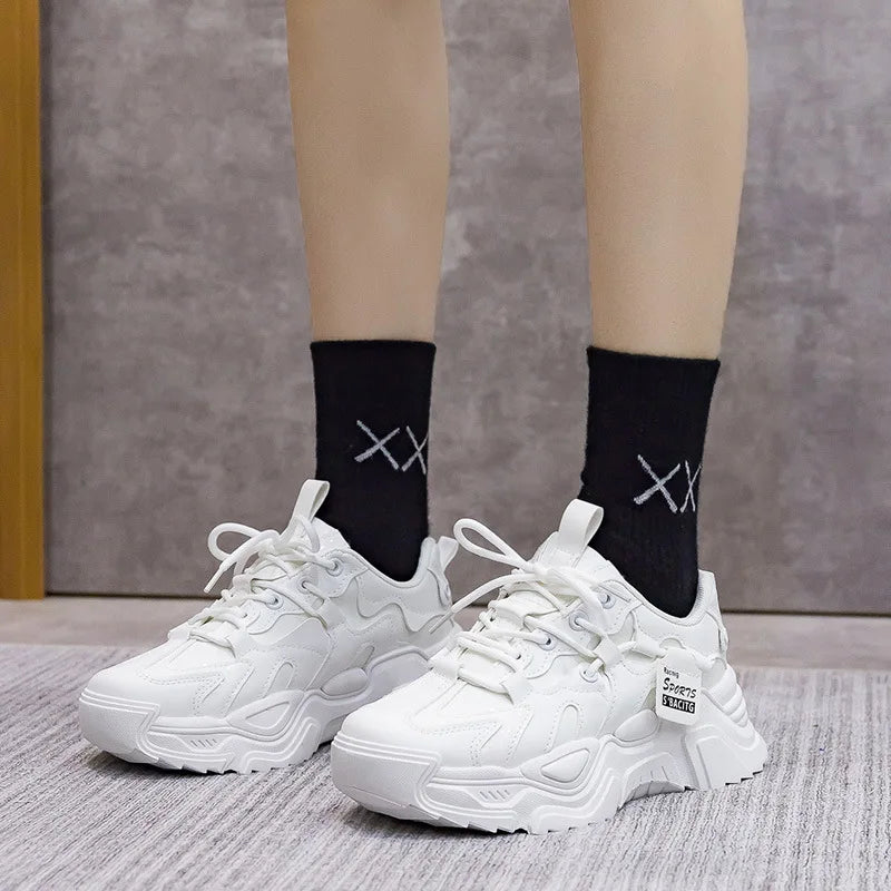 Sneakers Chunky Piel Mujer 2025 - Zapatillas Luxury Running Vulcanizadas