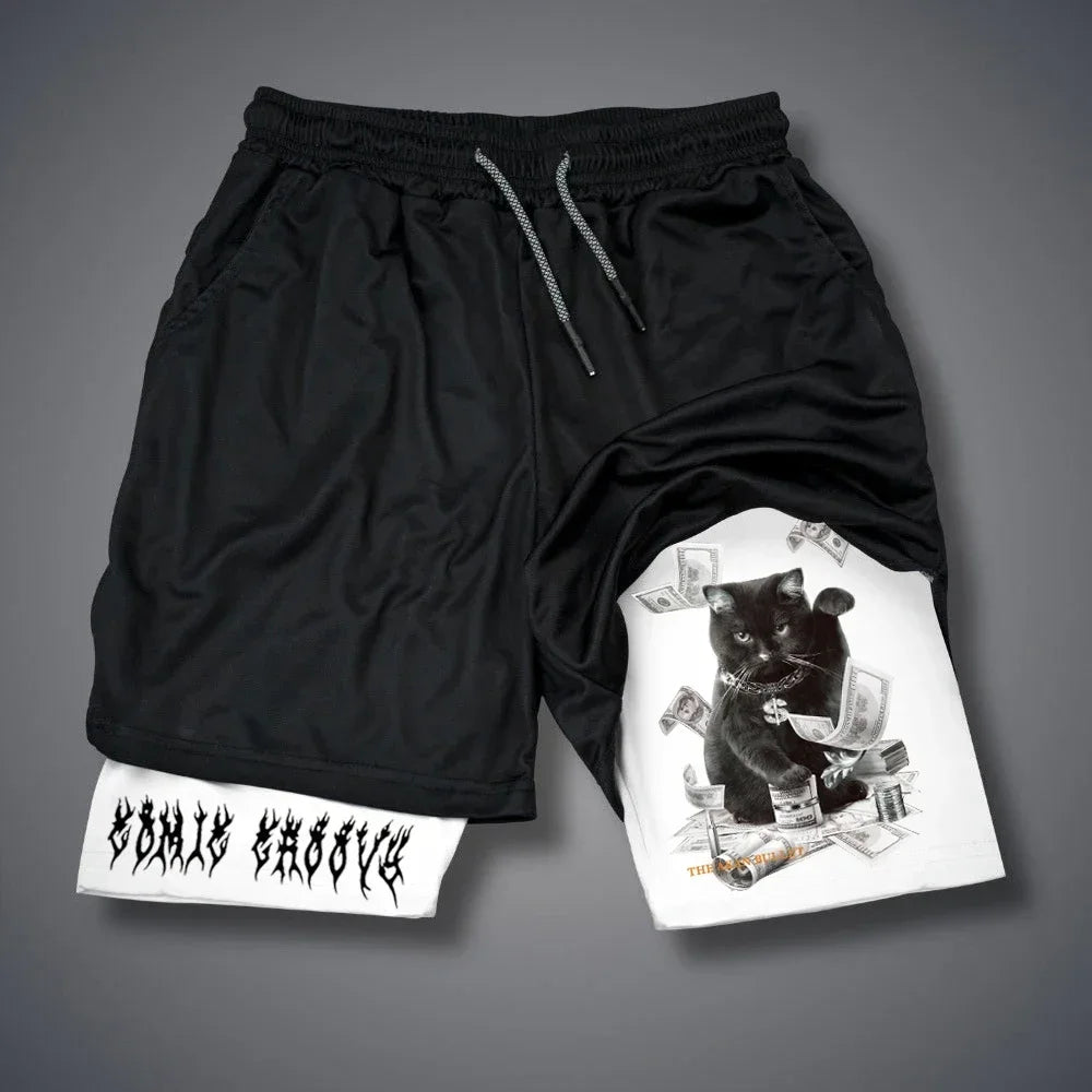 Shorts Deportivos Hombre 2 en 1 Gothic - Pantalones Running Fitness Patrón Gótico Verano