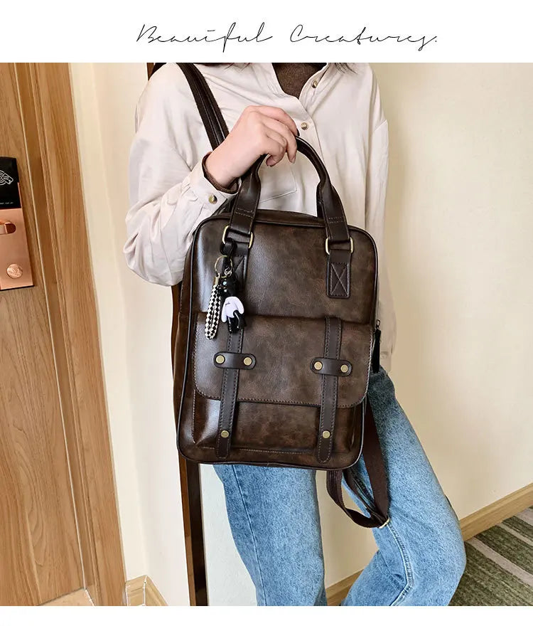 Mochila Cuero Juvenil Unisex - Alta Calidad Adolescentes Escolar Hombro Satchel Color Sólido