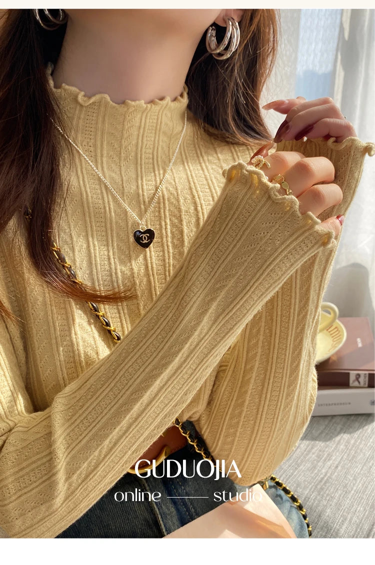 Suéter Cuello Alto Mujer Fruncido 2025 - Jersey Invierno Cálido Slim Otoño