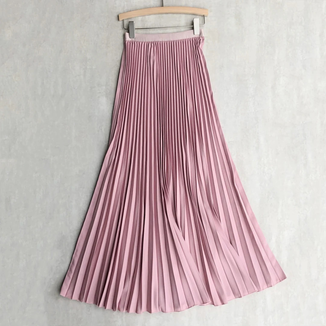 Falda Plisada Mujer Elegante 2024 - Falda Midi Cintura Alta Negra