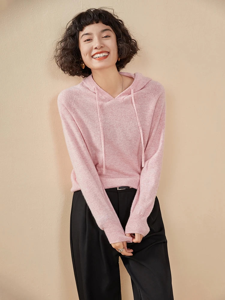 Sudadera Mujer Cashmere Capucha 100% - Pullover Punto Otoño Invierno Lujo