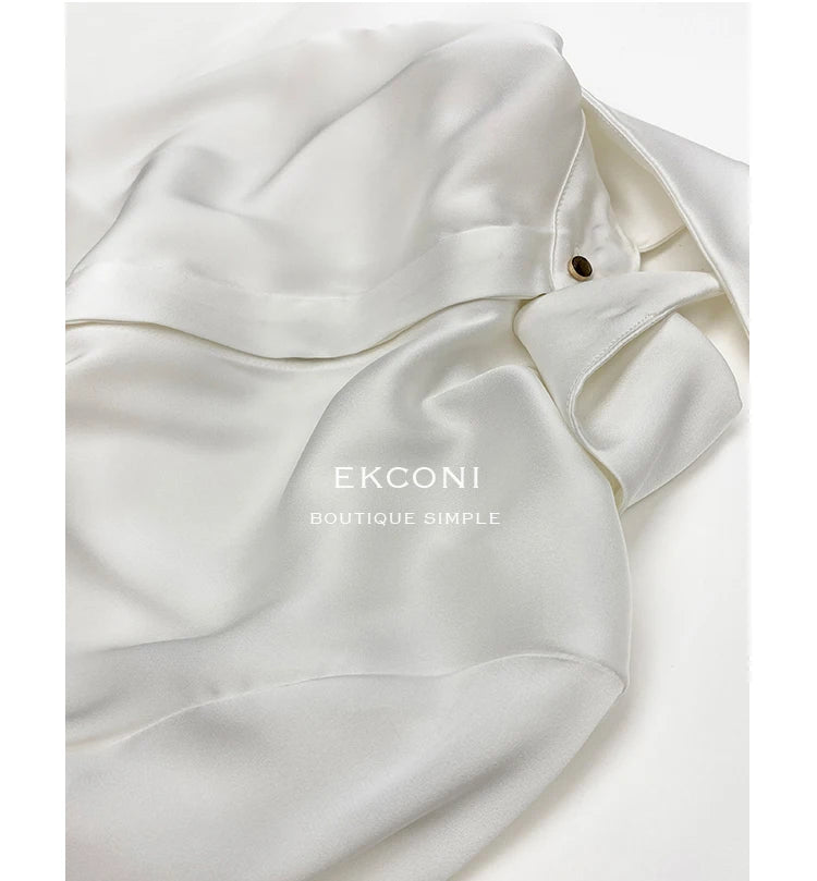 Camisa Satén Seda Mujer Vintage - Blusa Blanca Manga Larga Elegante