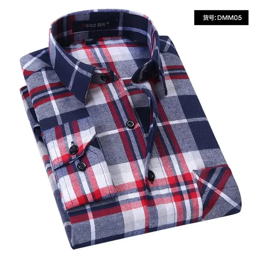 Camisa Hombre Franela Cuadros 2025 - Manga Larga Casual Primavera Otoño Slim Fit Algodón