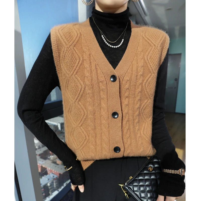 Chaleco Mujer Cashmere Cuello V - 100% Lana Merino Otoño Invierno Casual