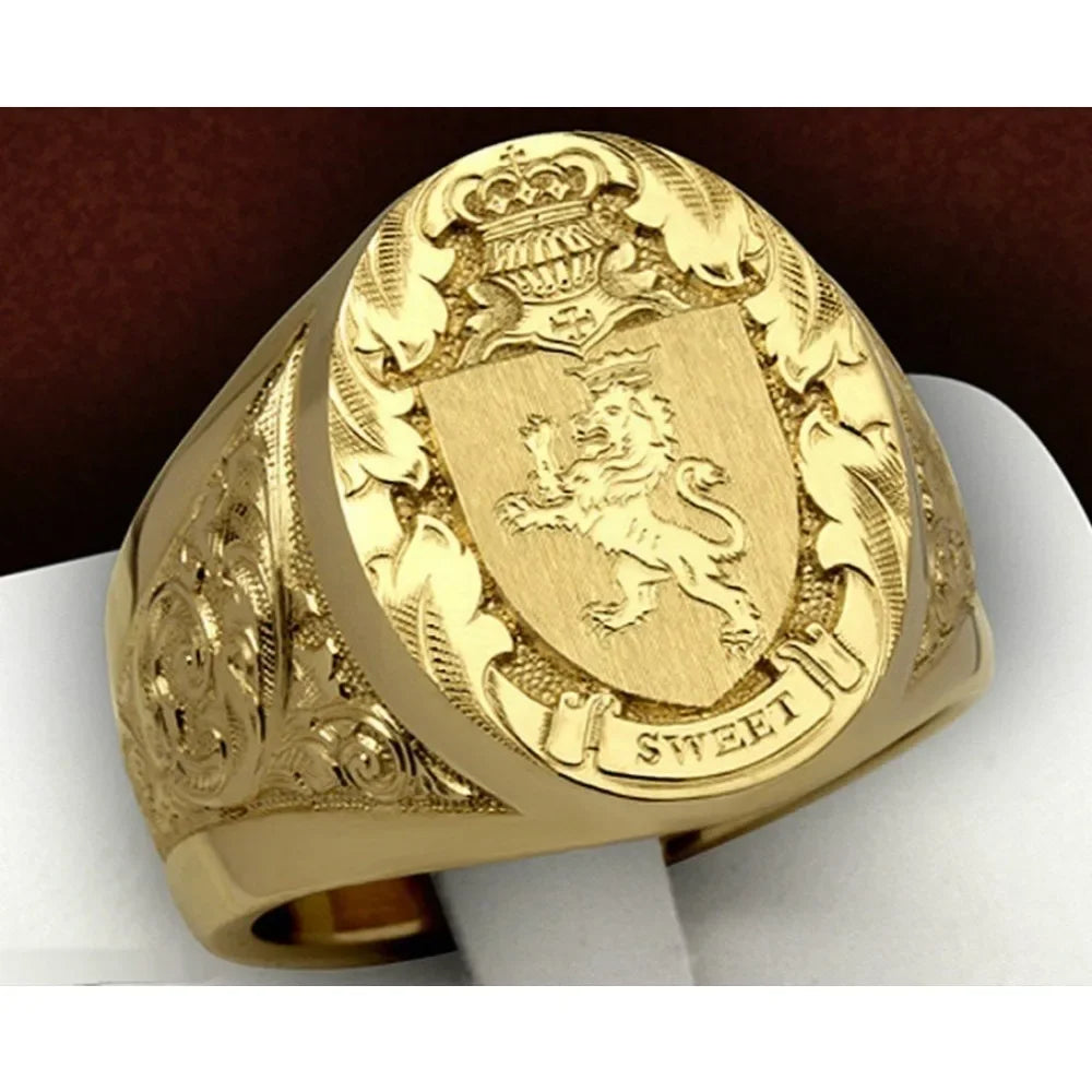 Anillo León Corona Real Hombre - Sello Dominante