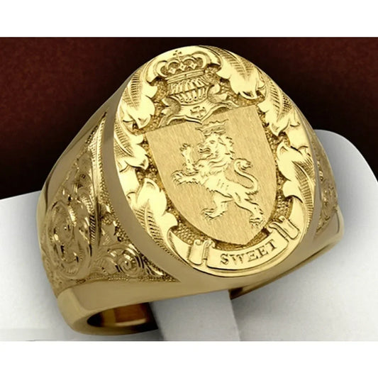 Anillo León Corona Real Hombre - Sello Dominante