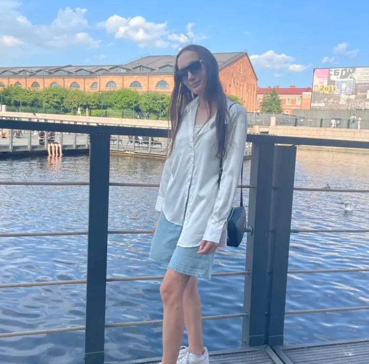 Camisa Satén Mujer Vintage - Blusa Holgada Primavera 2025