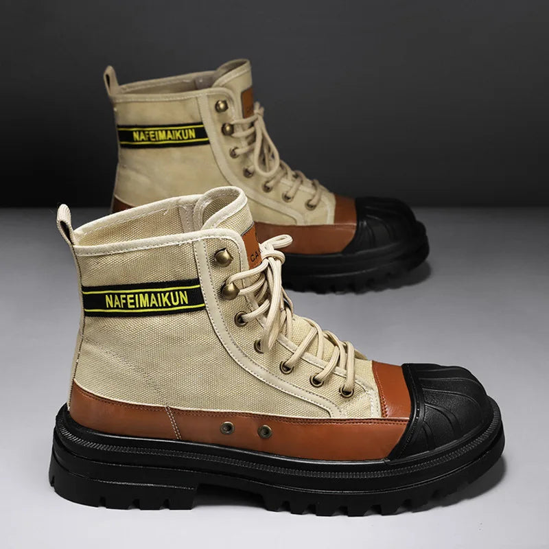 Botas Hombre 2023 Otoño Invierno - Transpirables High-Top Aumentan Altura Suela Gruesa All-Match Canvas Casual