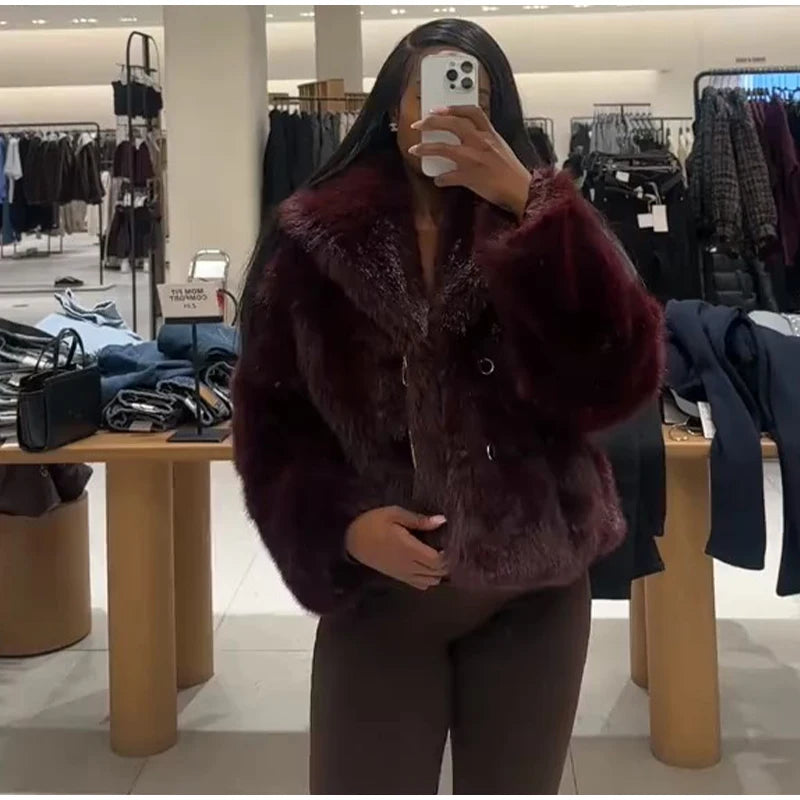 Chaqueta Mujer Elegante PU Piel - Chaqueta Solapa Doble Botón 2025
