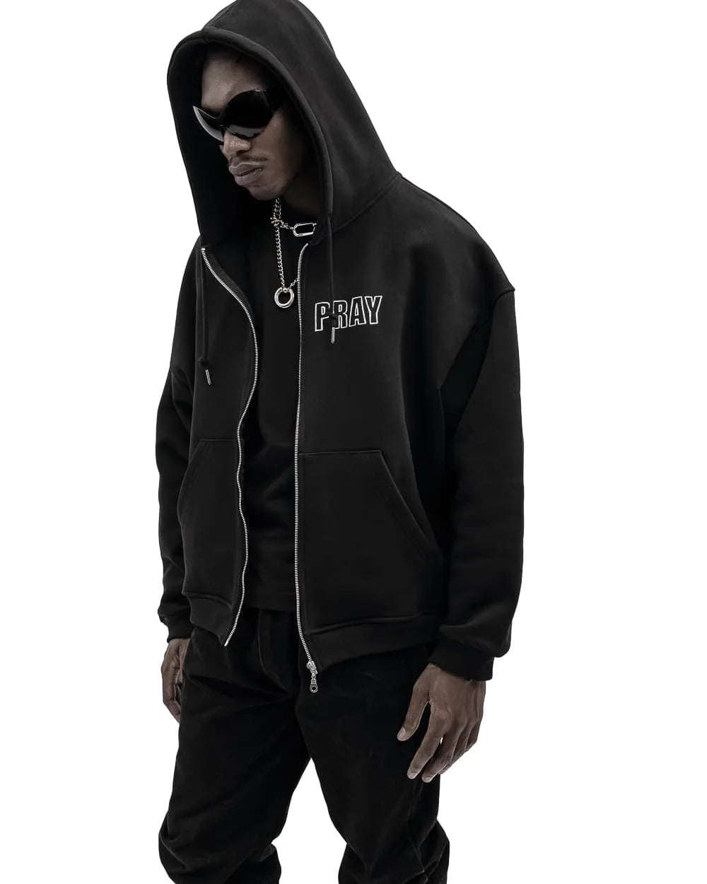 Sudadera Zip Up Hip Hop Unisex - Hoodie Pray Graphic Oversized Y2K