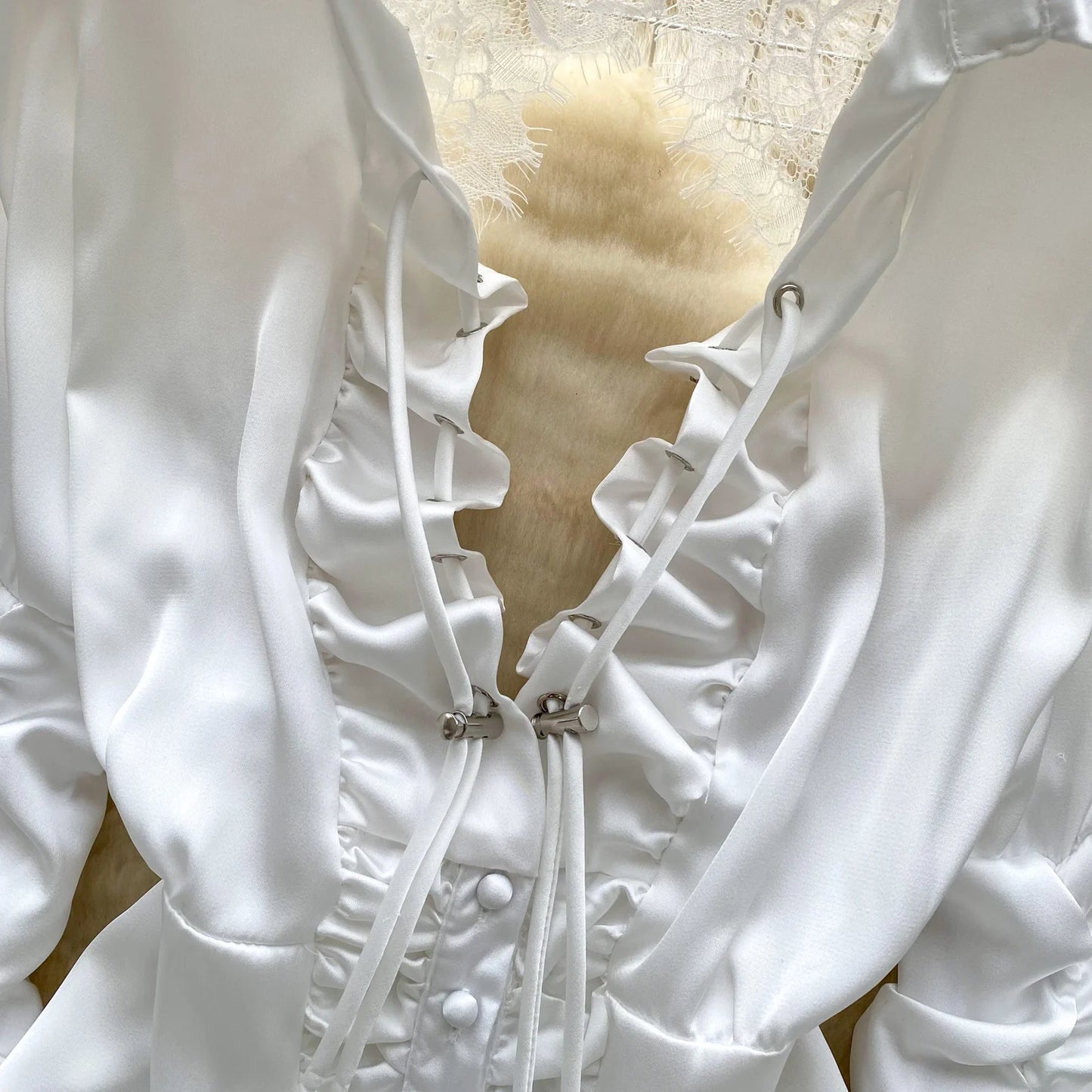 Blusa Mujer Sexy Encaje 2025 - Camisa Satén Cuello V Espalda Descubierta