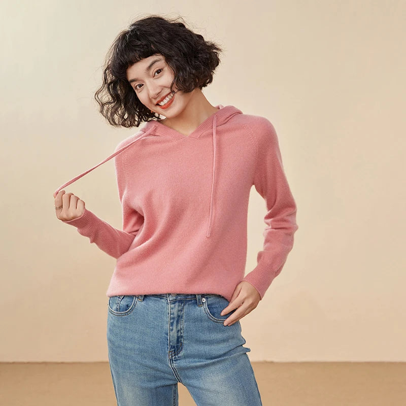 Sudadera Mujer Cashmere Capucha 100% - Pullover Punto Otoño Invierno Lujo