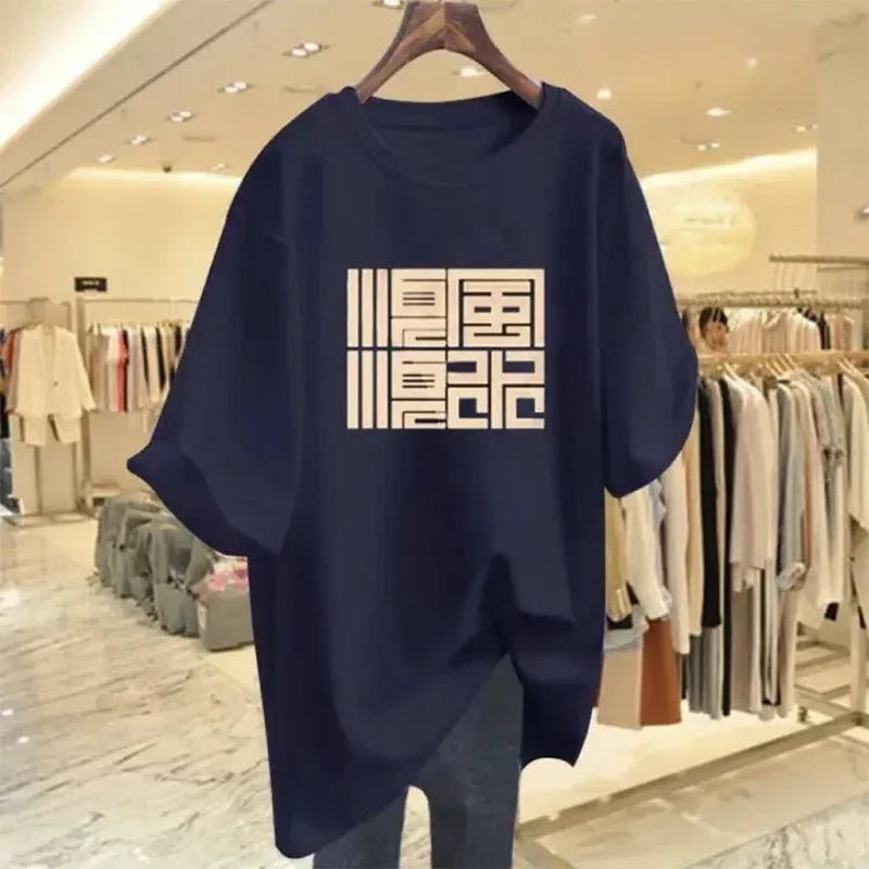 Camiseta Mujer Elegante Estilo Chino - Holgada Manga Corta M-6XL