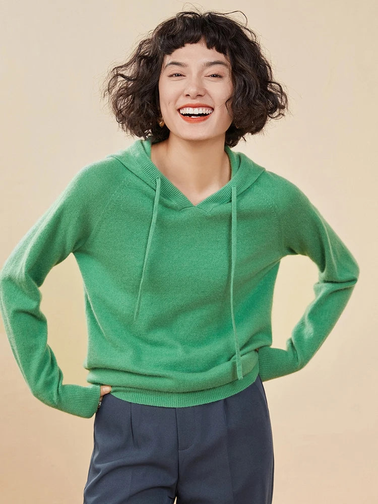Sudadera Mujer Cashmere Capucha 100% - Pullover Punto Otoño Invierno Lujo