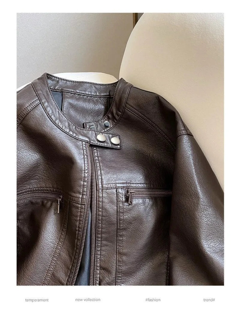 Chaqueta Cuero PU Americana - Chaqueta Locomotora Cuello Alto 2025