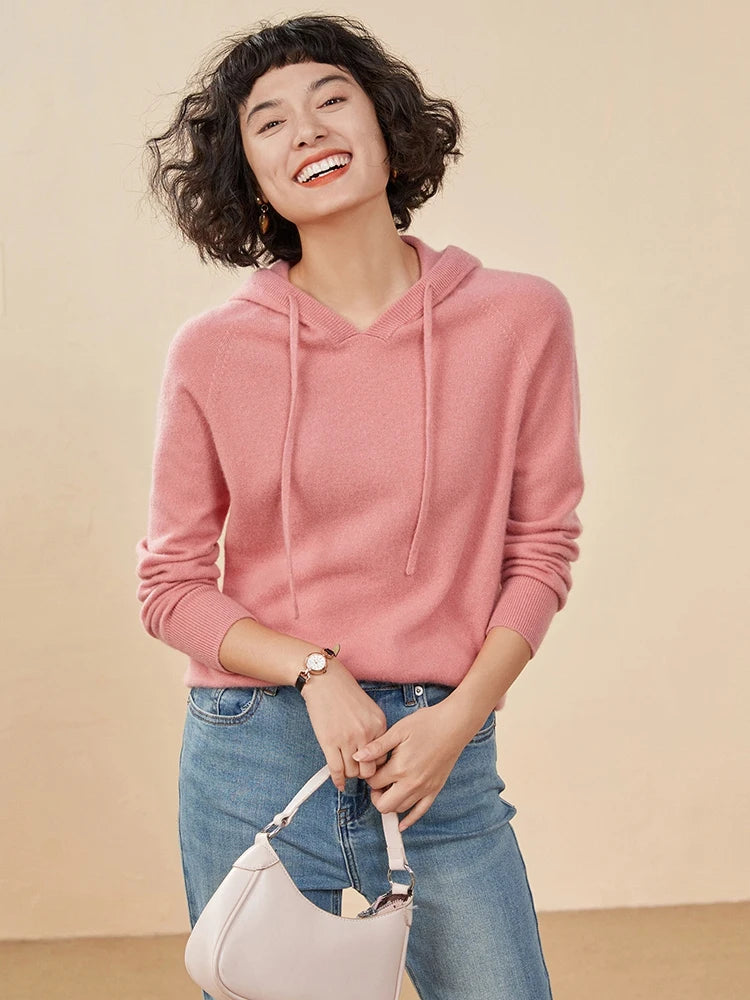 Sudadera Mujer Cashmere Capucha 100% - Pullover Punto Otoño Invierno Lujo