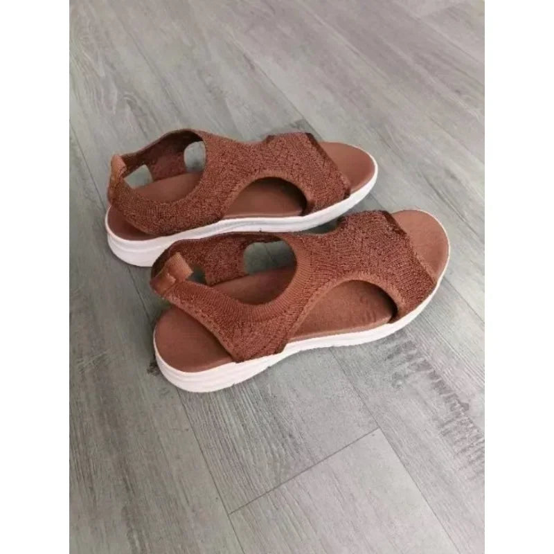 Sandalias Cuña Mujer Casual - Zapatos Tejidos Punta Abierta Planas Outdoor Talla Grande