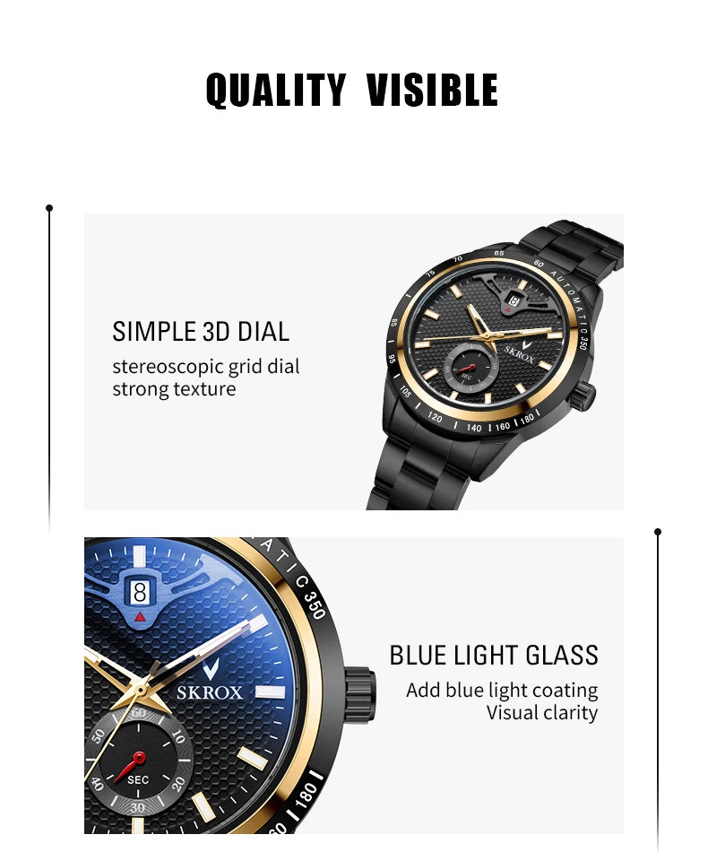 Reloj SKROX Automático Mecánico - Zafiro Acero Inoxidable Military Resistente al Agua