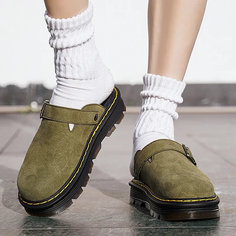 Zuecos Hombre Cuero Verano Moda - Sandalias Casual Playa Antideslizantes