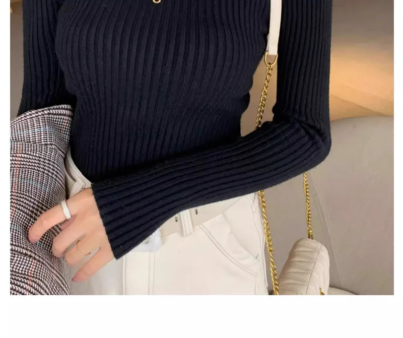 Jersey Mujer Cuello Alto Invierno 2024 - Grueso Cálido Slim Fit